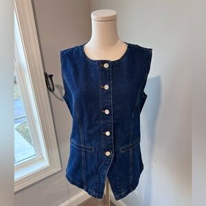 Ann Taylor Dark Blue Denim Button-Front Vest